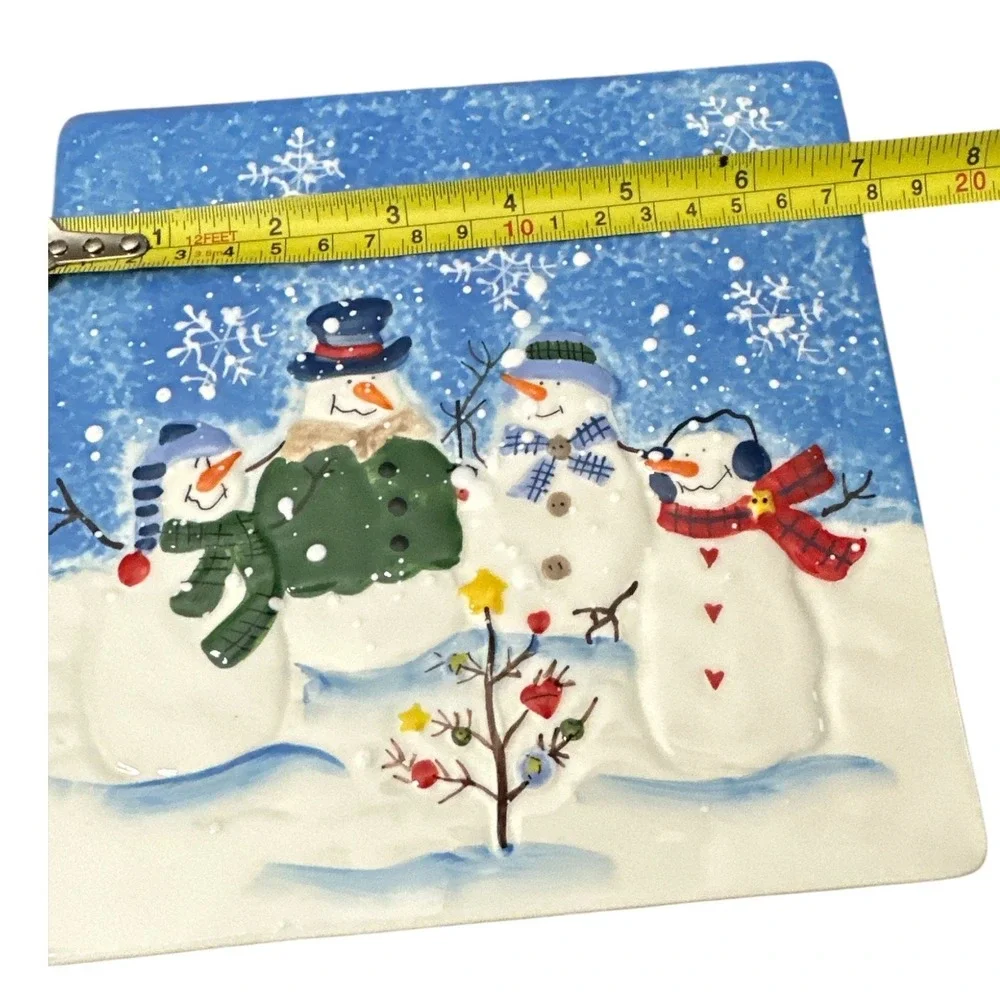 Sonoma “Button Up” Ceramic Square Trivet/Wall Hanging Snowman Family Holiday‎